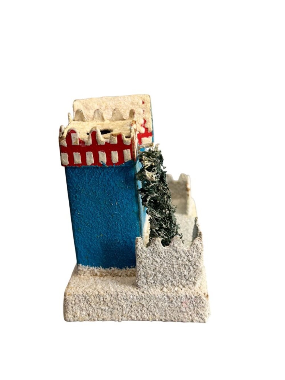 Vintage Christmas Putz House Blue Cottage Bottle Brush Tree Cardboard Japan Styl - Picture 4 of 8